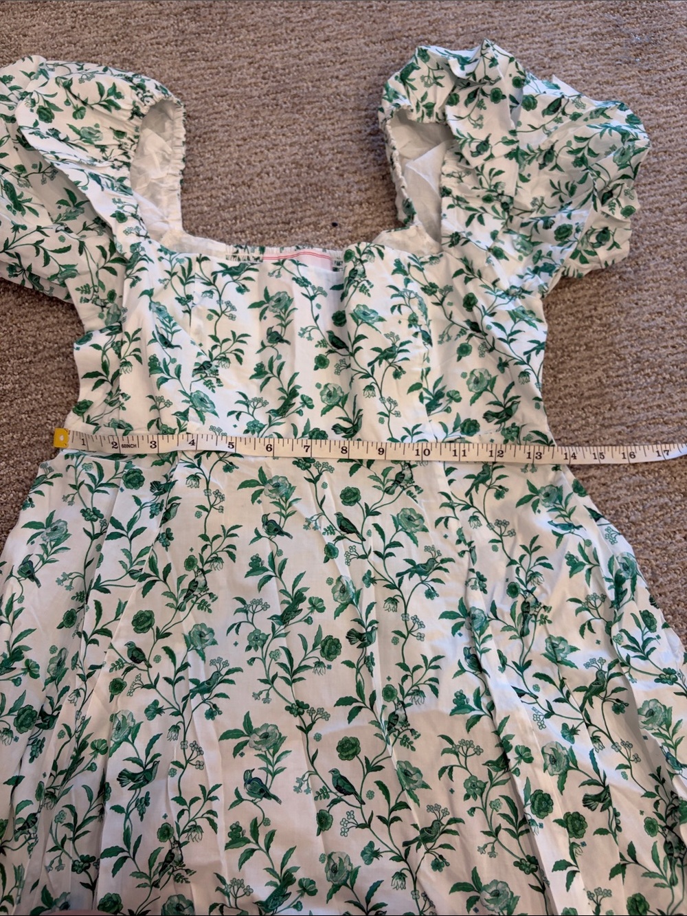 HILL HOUSE HOME X LA COQUETA Women's Green Bird Floral Matilda Dress Size S - Picture 7 of 14